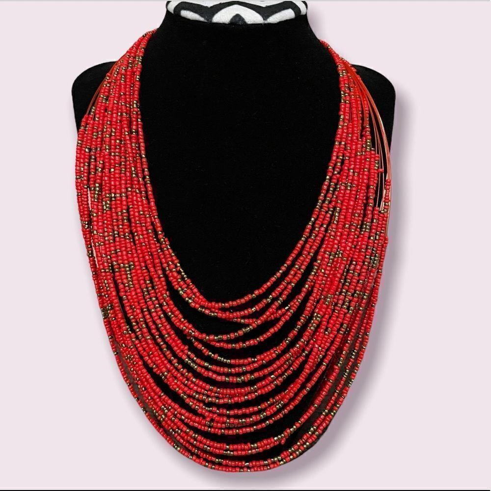 Multi Strand Beads Layered Necklace - Picture 3 of 3